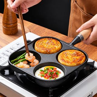 CHẢO GANG CHỐNG DÍNH 4 NGĂN TRÒN CÁN GỖ (T50)
