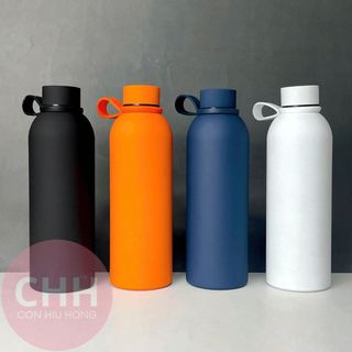 Bình Giữ Nhiệt Sơn Nhám Nhung 500ml Lõi Inox 304 – In Logo Khắc Laser – Con Hiu Hồng Gift