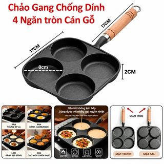 CHẢO GANG CHỐNG DÍNH 4 NGĂN TRÒN CÁN GỖ (T50)