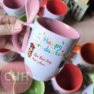 Ly sứ bầu có muỗng in hình kỉ niệm tốt nghiệp
