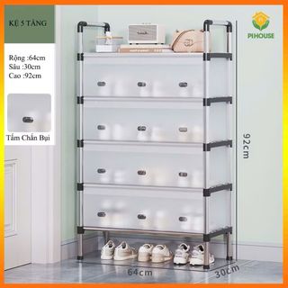 Giá/ Kệ Giày Dép Inox Có Vách Ngăn Chắn Bụi 5 Tầng