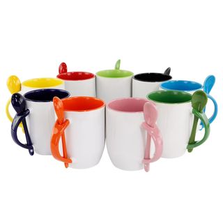 Ly Sứ Màu Dáng Bầu Kèm Muỗng – In Hình Theo Yêu Cầu – Con Hiu Hồng Gift