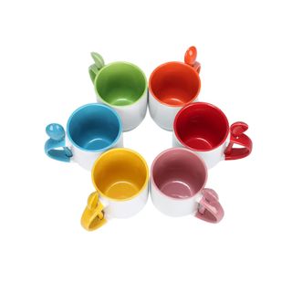 Ly Sứ Màu Dáng Bầu Kèm Muỗng – In Hình Theo Yêu Cầu – Con Hiu Hồng Gift