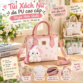 TÚI XÁCH NỮ DA PU ĐEO CHÉO CẦM TAY STYLE HÀN QUỐC TẶNG MÓC GẤU WHQC1