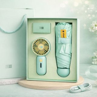 Bộ Gitfset dù gập chống nắng mưa và Quạt mini cầm tay