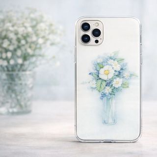 Ốp lưng iPhone hoa trắng xanh bình thủy tinh Clear Case