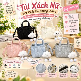 🧸 TÚI XÁCH NỮ ĐEO CHÉO DA NHUNG LOANG KÈM CHARM MÂY DỄ THƯƠNG WH354