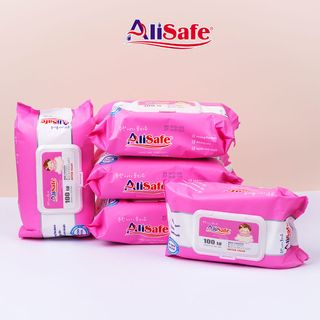 Khăn Giấy Ướt Alisafe - 100 tờ/gói - Thùng 10 gói - Không mùi - Không cồn - Không paraben