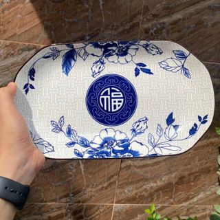 ĐĨA SỨ XOÀI HOA XANH CHỮ PHÚC 32CM (T30)