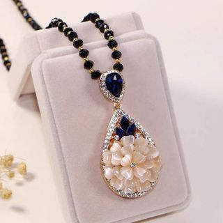 Dây chuyền nữ mặt giọt nước lam hoa viền đá sang trọng – Dây Chuyền Lam Hoa Hoàng Gia