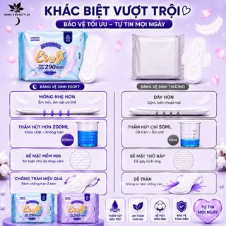Băng Vệ Sinh ESOFT 290mm Siêu Mỏng Ban Đêm - 8 miếng Thấm Hút Có Cánh Chống Tràn Khô Thoáng Dịu Nhẹ Cho Da Nhạy Cảm