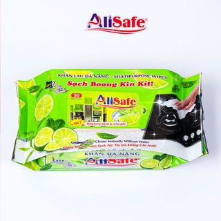 (Thùng 10 gói) - Khăn lau bếp - Khăn đa năng AliSafe - Hương chanh- Kích thước lớn - Gói 26 tờ - Kích thước siêu lớn: 330x240mm
