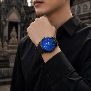 Đồng hồ nam mặt xanh dương dây cao su phong cách thể thao Doukou