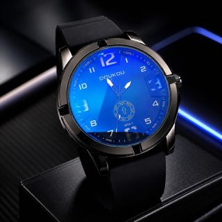 Đồng hồ nam mặt xanh dương dây cao su phong cách thể thao Doukou