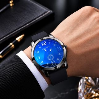 Đồng hồ nam mặt xanh dương dây cao su phong cách thể thao Doukou