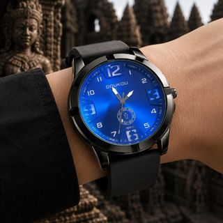 Đồng hồ nam mặt xanh dương dây cao su phong cách thể thao Doukou
