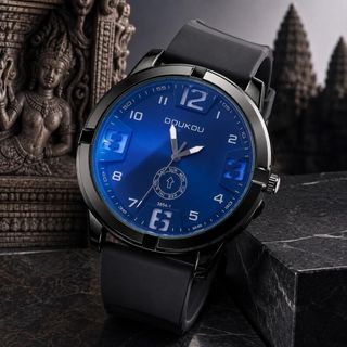 Đồng hồ nam mặt xanh dương dây cao su phong cách thể thao Doukou