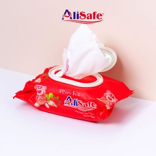 Khăn Giấy Ướt Gấu Dâu Alisafe Không Mùi - Thùng 10 Gói - Vải Bi 22mm x 18mm