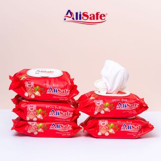 Khăn Giấy Ướt Gấu Dâu Alisafe Không Mùi - Thùng 10 Gói - Vải Bi 22mm x 18mm