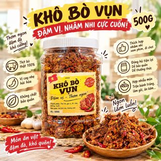 KHÔ BÒ VỤN 500G – DAI MỀM, MẶN NGỌT HÀI HÒA, CÀNG NHÂM NHI CÀNG THÍCH