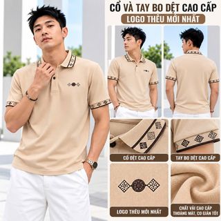 ÁO POLO NAM CÀ PHÊ CAO CẤP – CỔ VÀ TAY BO DỆT HỌA TIẾT, LOGO THÊU SANG TRỌNG