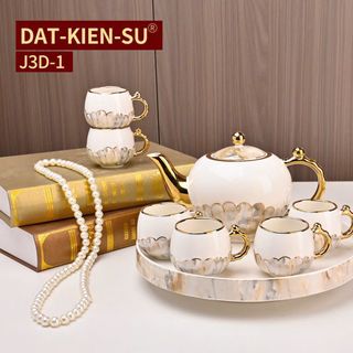 Bộ Ấm Chén Đĩa Kê Sứ Trắng J3D-1 (THÙNG 12B)