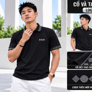 ÁO POLO NAM ĐEN CAO CẤP – CỔ VÀ TAY BO DỆT HỌA TIẾT, LOGO THÊU SANG TRỌNG