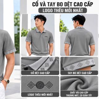 ÁO POLO NAM XÀM ĐẬU CAO CẤP – CỔ VÀ TAY BO DỆT HỌA TIẾT, LOGO THÊU SANG TRỌNG