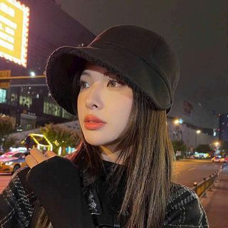 Nón bucket trơn lông Hàn Quốc có dây rút thoáng khí