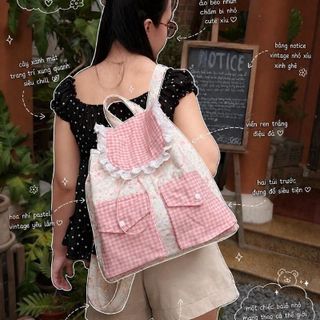 Balo Thiết Kế Phối Màu Xinh Xắn Cotton Dày Dặn Kết Hợp Linen Cao Cấp Họa Tiết Caro Hoa Nhí Vintage Siêu Dễ Phối Đồ