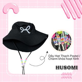 Mũ Bucket Nữ thêu HÌNH NƠ (Dây Có Thể Tháo Rời) Chất Liệu Kaki Phong Cách Hàn Quốc Form Unisex phù hợp đi chơi, dạo phố, du lịch