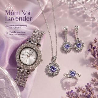 Set đồng hồ nữ phối trang sức lavender 4 món sang trọng Set Mâm Xôi Lavender