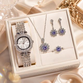 Set đồng hồ nữ phối trang sức lavender 4 món sang trọng Set Mâm Xôi Lavender
