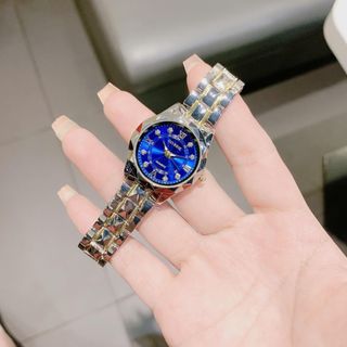 Set đồng hồ nữ Gossie phối dây chuyền, bông tai sapphire xanh sang trọng Set Kim Cương Sapphire Hoàng Gia