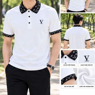 ÁO POLO NAM MÀU TRẮNG CAO CẤP – CỔ VÀ TAY BO DỆT HỌA TIẾT, LOGO THÊU SANG TRỌNG