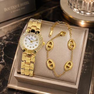 Set đồng hồ nữ BS Mác phối vòng tay mũi heo tone vàng sang trọng Set BS Mác Mũi Heo Vàng