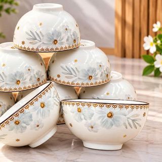 BỘ 10 CHÉN SỨ CAO CẤP HỌA TIẾT HOA DỪA NÂU CÓ HỘP (T12)