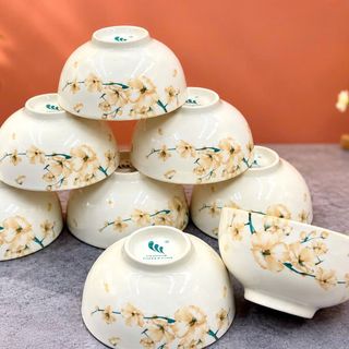 BỘ 10 CHÉN SỨ CAO CẤP HỌA TIẾT HOA VÀNG CÓ HỘP (T12)