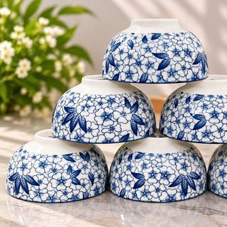 BỘ 10 CHÉN SỨ CAO CẤP HỌA TIẾT HOA XANH 4D CÓ HỘP (T12)