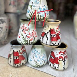 Bình Hoa, Lọ Hoa Gốm Cổ Loe Thấp (TÚI 25C)