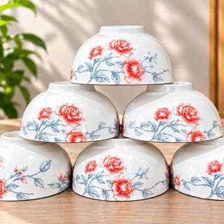 BỘ 10 CHÉN SỨ CAO CẤP HỌA TIẾT HOA HỒNG 4D CÓ HỘP