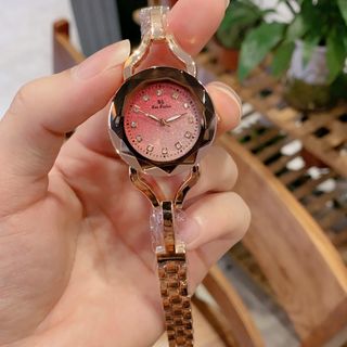 Set đồng hồ nữ phối dây chuyền, bông tai ruby đỏ giọt nước sang trọng Set Hoa Anh Đào Ruby Đỏ