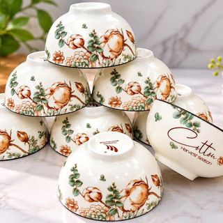 BỘ 10 CHÉN SỨ CAO CẤP HỌA TIẾT HOA COTTON 4D CÓ HỘP (T12)