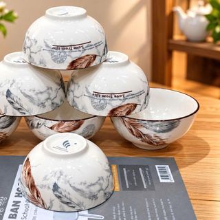 BỘ 10 CHÉN SỨ CAO CẤP HỌA TIẾT HOA NÂU 4D CÓ HỘP (T12)