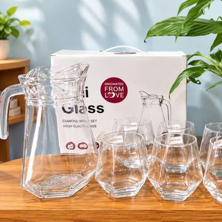 BỘ BÌNH THUỶ TINH LỤC GIÁC KÈM 6 LY DELI EH1028-L7 (T6)