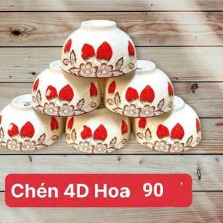 BỘ 10 CHÉN SỨ CAO CẤP HỌA TIẾT HOA ĐỎ 4D CÓ HỘP (T12)