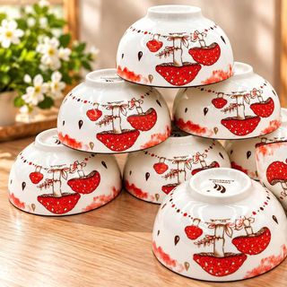 BỘ 10 CHÉN SỨ CAO CẤP HỌA TIẾT HOA ĐỎ 4D CÓ HỘP (T12)