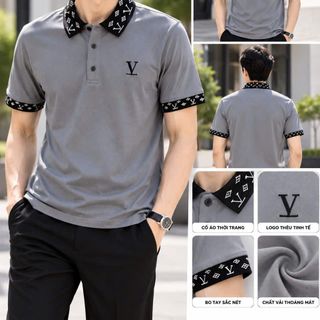 ÁO POLO NAM MÀU XÁM CAO CẤP – CỔ VÀ TAY BO DỆT HỌA TIẾT, LOGO THÊU SANG TRỌNG