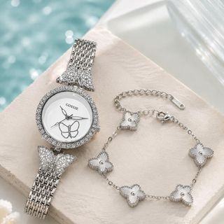 Set đồng hồ nữ phối vòng tay bướm titan sang trọng Gossie Hồ Điệp Titan Bướm Năm Cánh