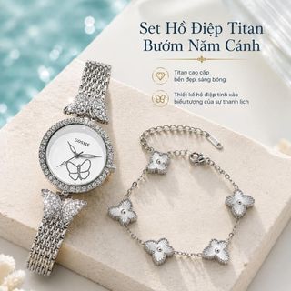 Set đồng hồ nữ phối vòng tay bướm titan sang trọng Gossie Hồ Điệp Titan Bướm Năm Cánh